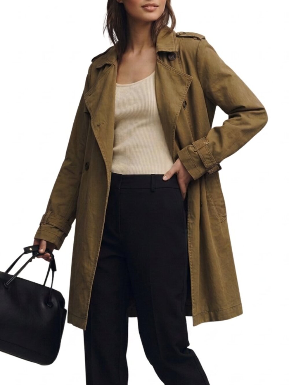 Abercrombie & Fitch Short Trench Coat Long Sleeve Camel Size Medium